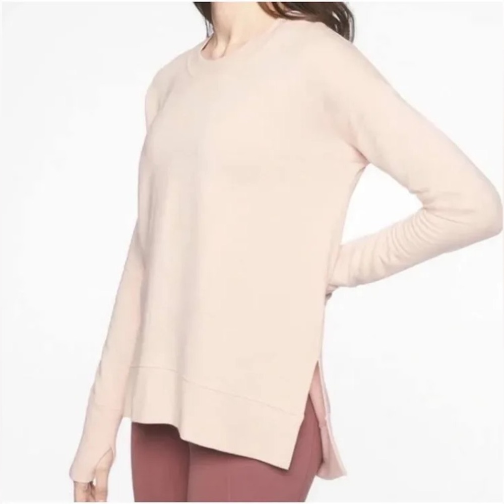 Athleta Coaster Luxe Stripe‎ Sweatshirt Pink White Medium